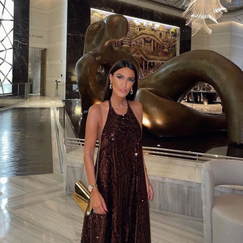 ZARA WOMAN NWT BROWN SEQUIN HALTER DRESS